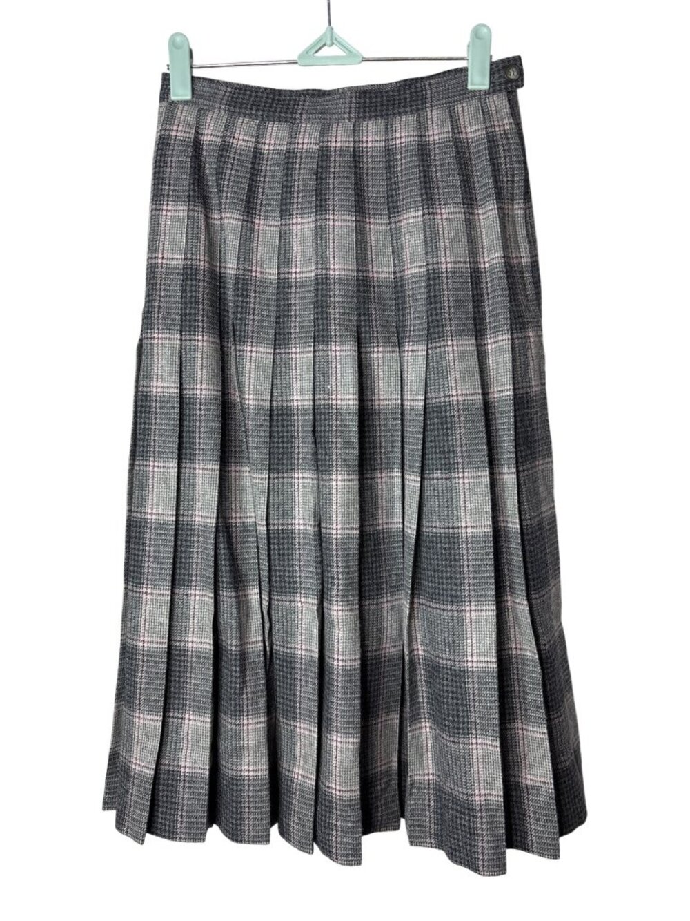 Vintage Pendleton Woolen Mills Skirt Size 8 Petite Plaid Midi Pleated Grey Pink